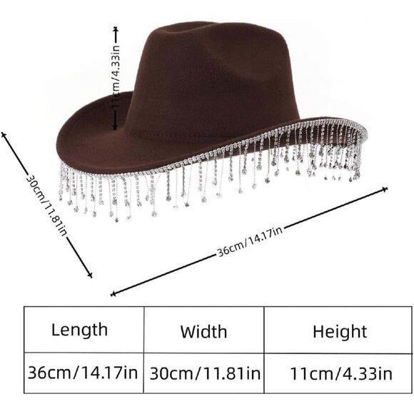 Women\'s Western Rhinestone Tassel Cowboy Hat Fedoras for Parties Halloween